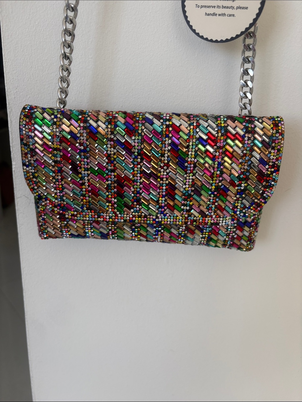 Multicolor Beaded Evening Clutch with Chain Strap